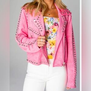 Buddy Love Hot Pink Studded Suede Soft Jacket Size Large NWT